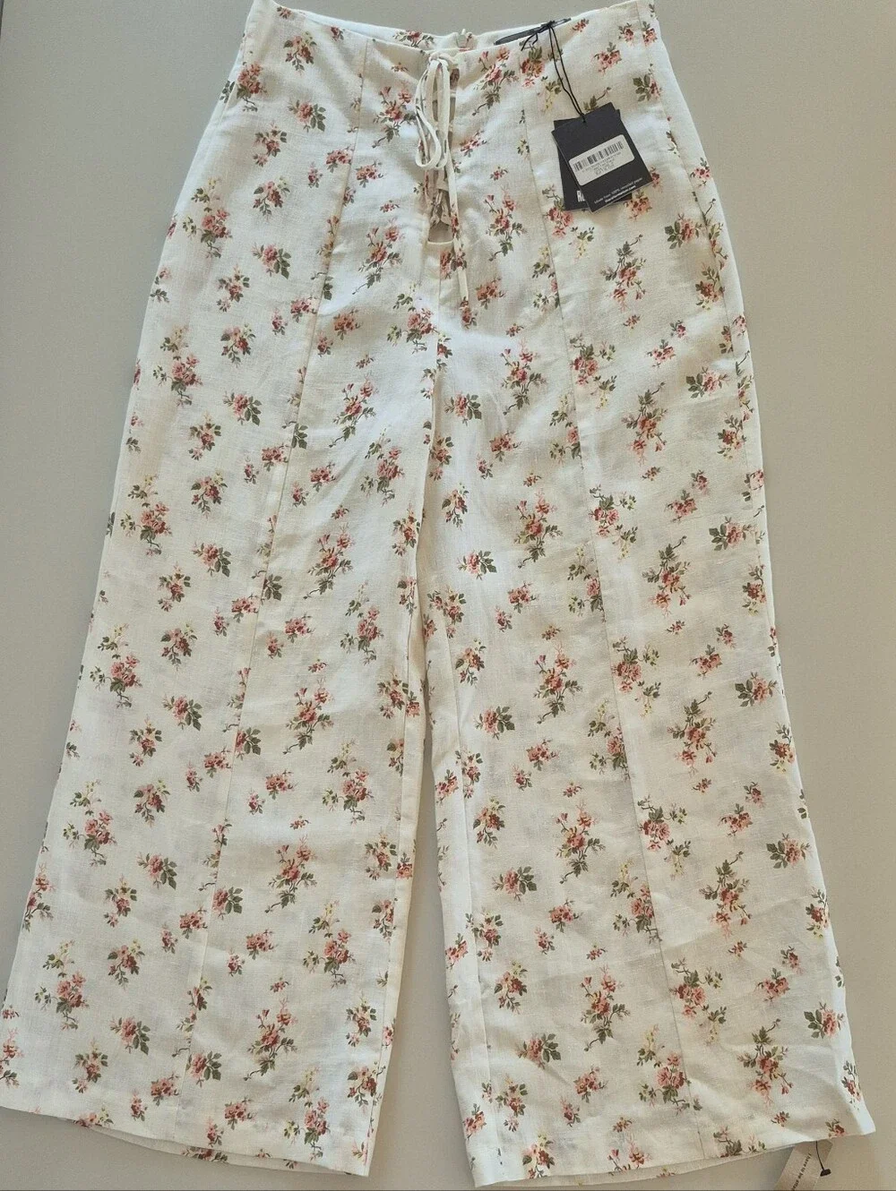 NWT Reformation Cream Set Floral Crop Top & Cropped Wide-Leg Pants, Size 8